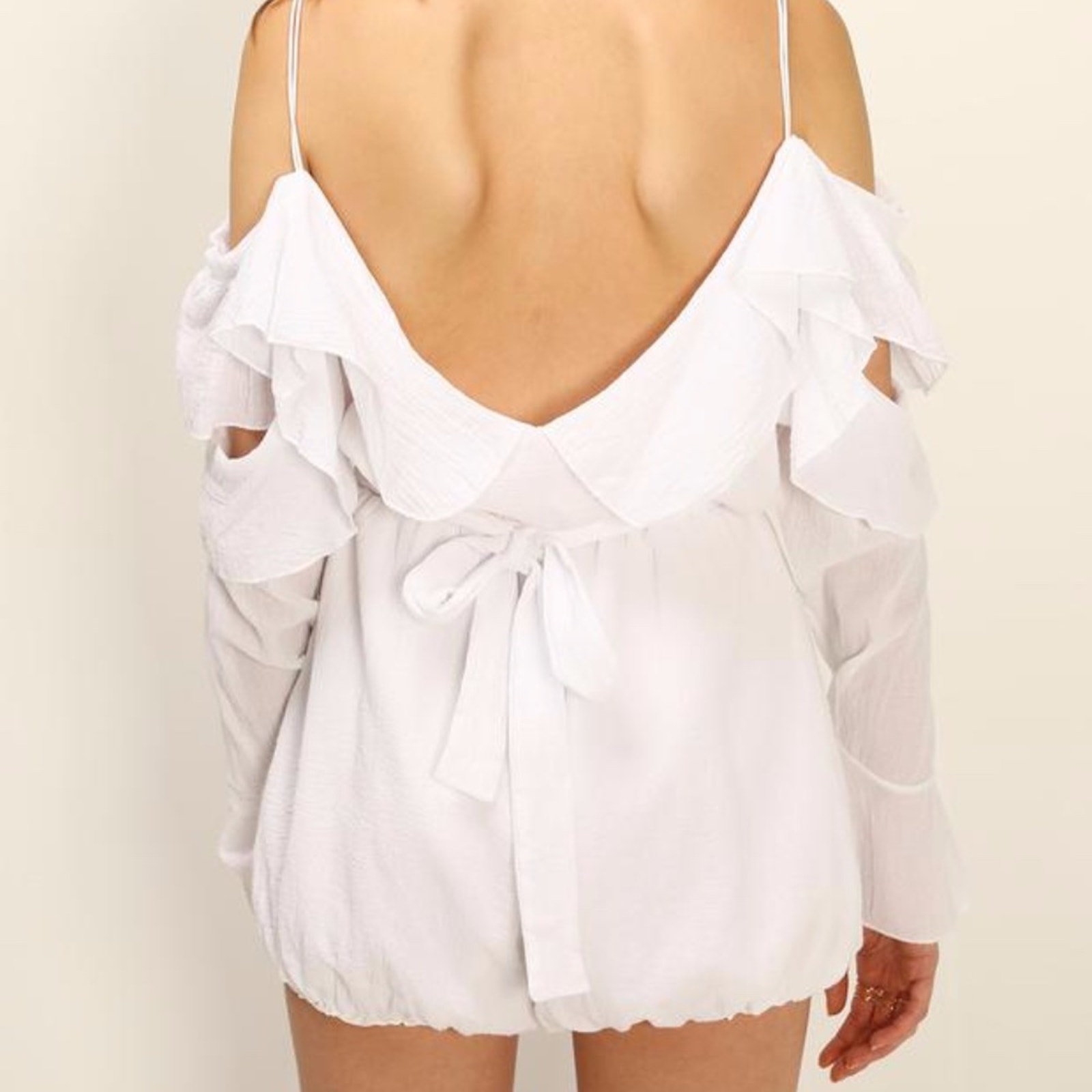 Storets Billie Cold Shoulder White Short Romper Bridal Bachelorette — image 6 of 7